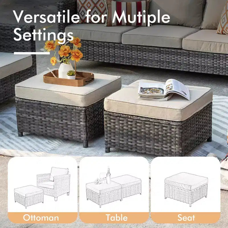 HOMLUX conjunto de muebles para patio exterior de 5 piezas: sofá de 3 plazas + 2 sillas + 2 otomanas