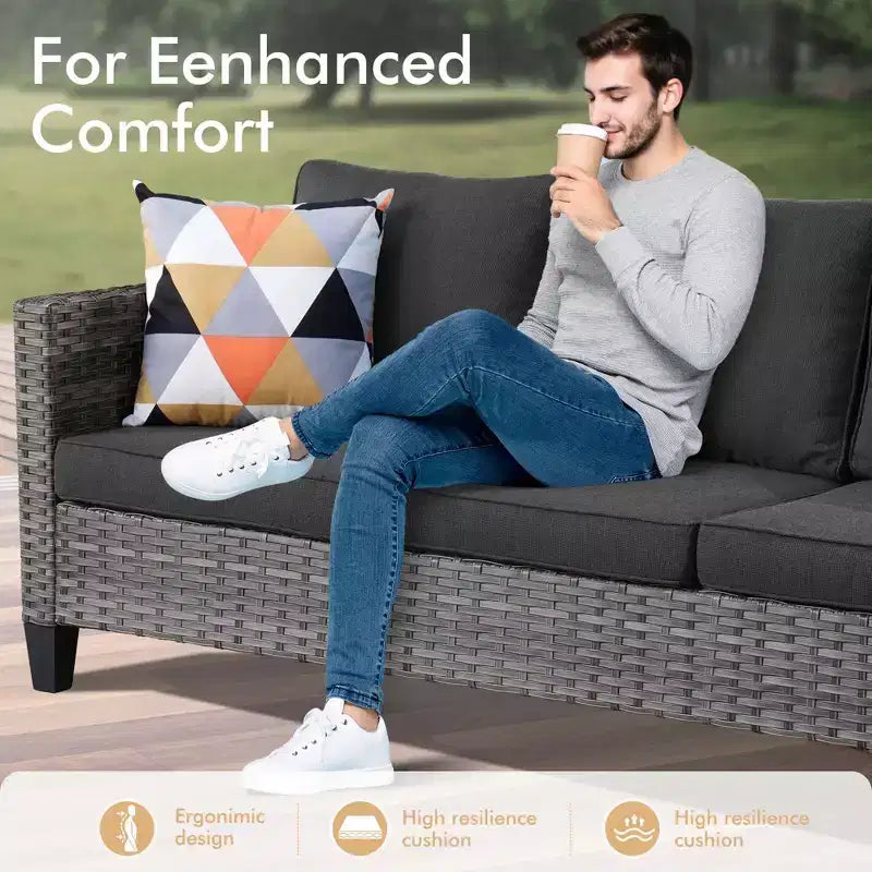 Ensemble de conversation HOMLUX de 6 pièces pour patio avec canapé 3 places, poufs et fauteuils pivotants