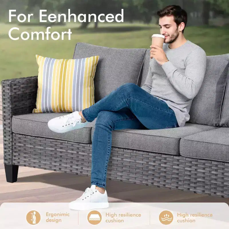 Ensemble de conversation HOMLUX de 6 pièces pour patio avec canapé 3 places, poufs et fauteuils pivotants