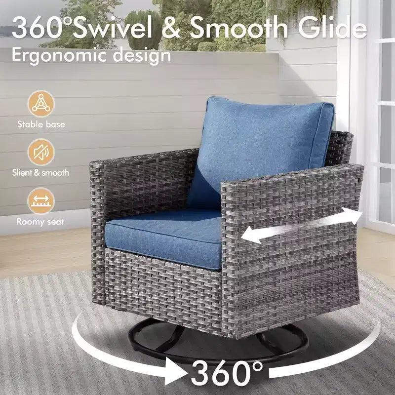 Ensemble de conversation HOMLUX de 6 pièces pour patio avec canapé 3 places, poufs et fauteuils pivotants