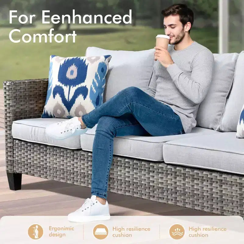 Ensemble de conversation HOMLUX de 6 pièces pour patio avec canapé 3 places, poufs et fauteuils pivotants