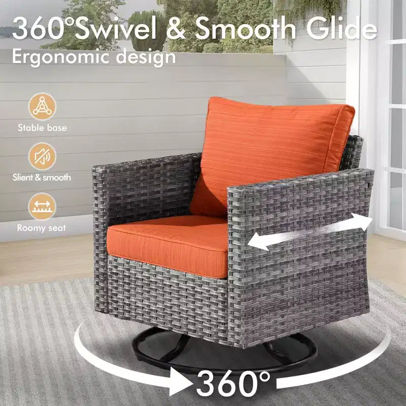 Ensemble de conversation HOMLUX de 6 pièces pour patio avec canapé 3 places, poufs et fauteuils pivotants