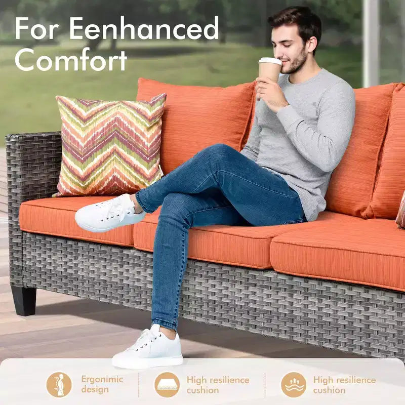 Ensemble de conversation HOMLUX de 6 pièces pour patio avec canapé 3 places, poufs et fauteuils pivotants