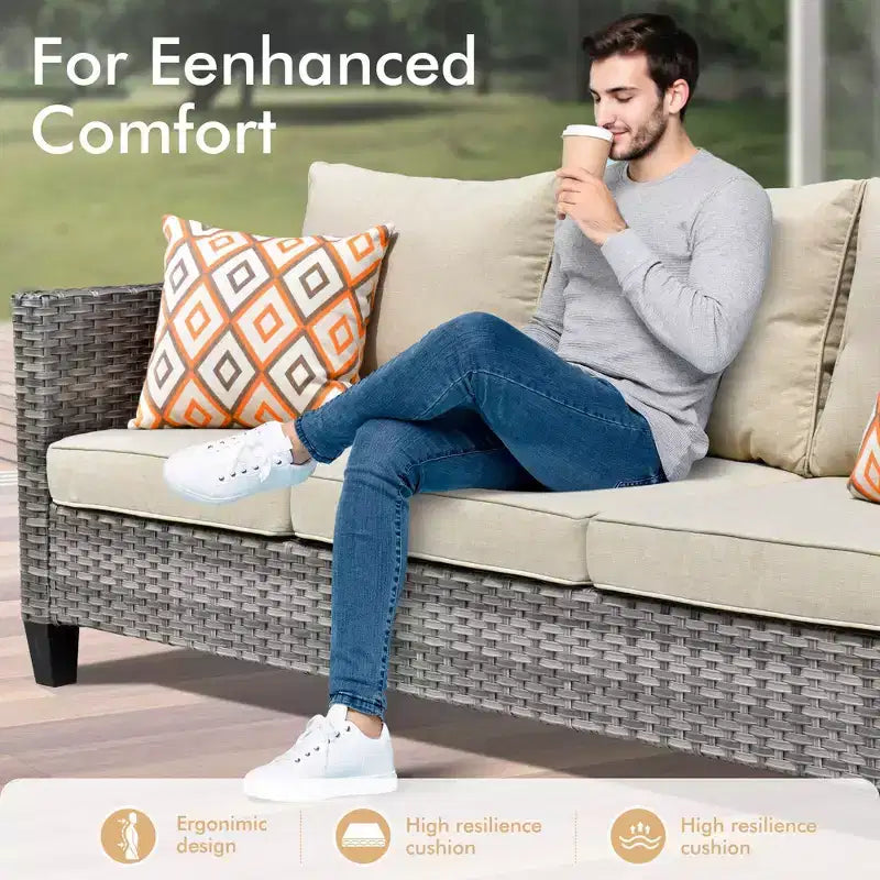 Ensemble de conversation HOMLUX de 6 pièces pour patio avec canapé 3 places, poufs et fauteuils pivotants