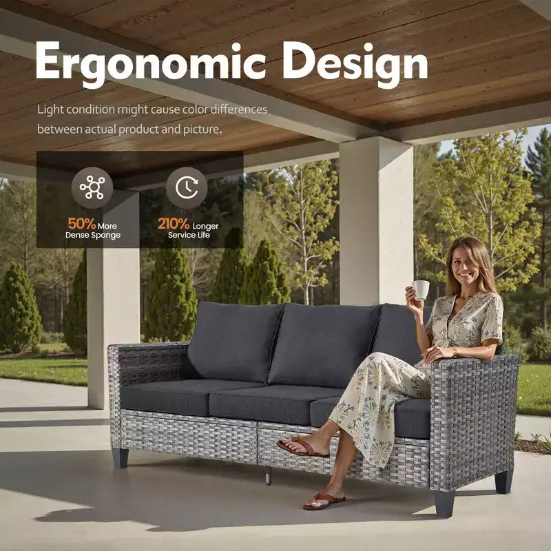 Conjunto de sofá de exterior HOMLUX de 6 piezas con otomanas y mesa de centro de ratán, diseño gris ergonómico