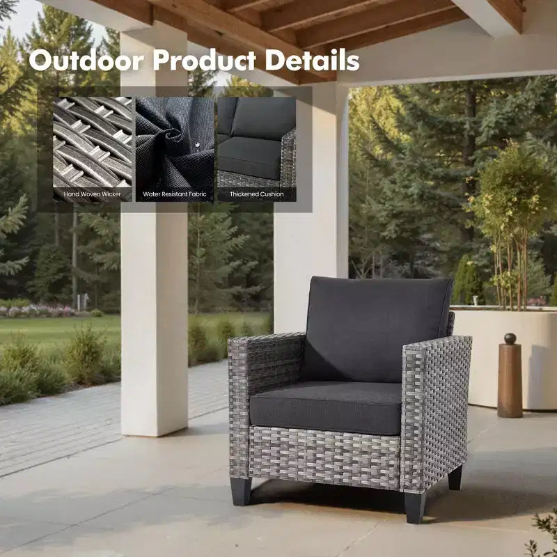 Conjunto de sofá de exterior HOMLUX de 6 piezas con otomanas y mesa de centro de ratán, diseño gris ergonómico