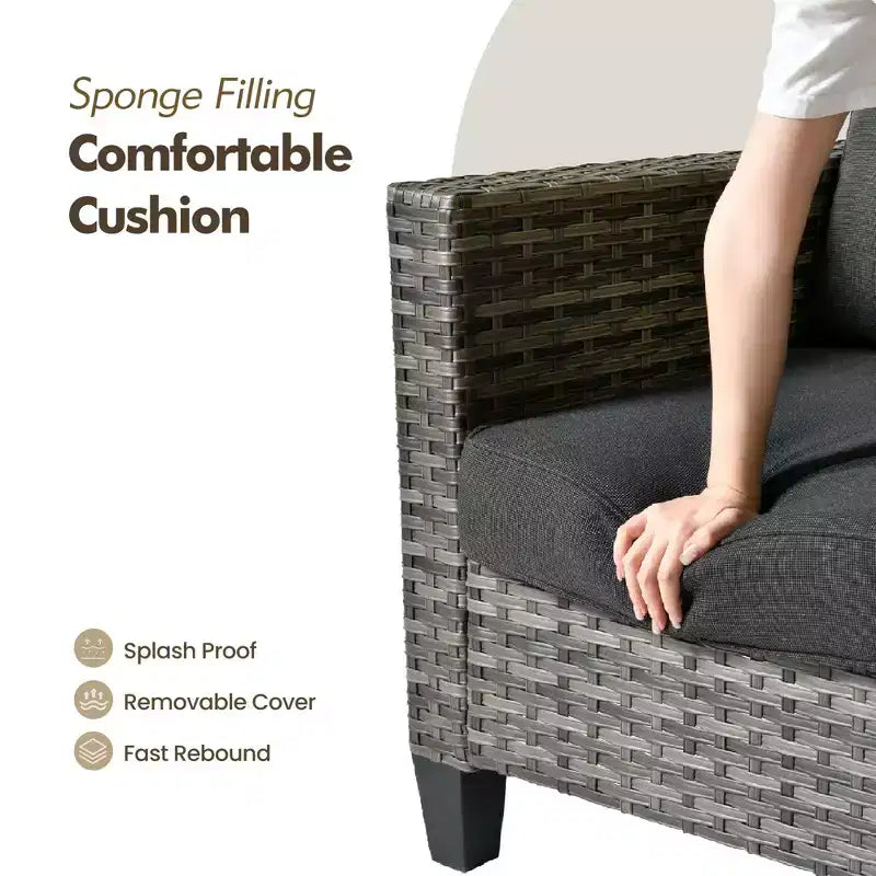 Conjunto de sofá de exterior HOMLUX de 6 piezas con otomanas y mesa de centro de ratán, diseño gris ergonómico