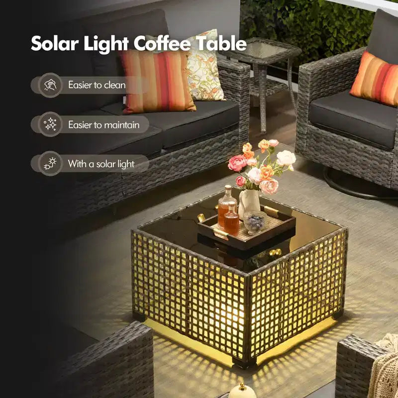 Conjunto de sofá de exterior HOMLUX de 6 piezas con otomanas y mesa de centro de ratán, diseño gris ergonómico
