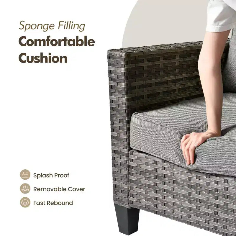 Conjunto de sofá de exterior HOMLUX de 6 piezas con otomanas y mesa de centro de ratán, diseño gris ergonómico