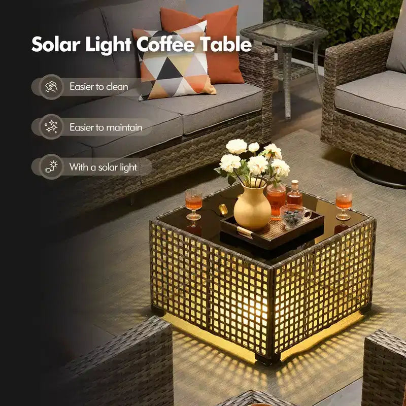Conjunto de sofá de exterior HOMLUX de 6 piezas con otomanas y mesa de centro de ratán, diseño gris ergonómico