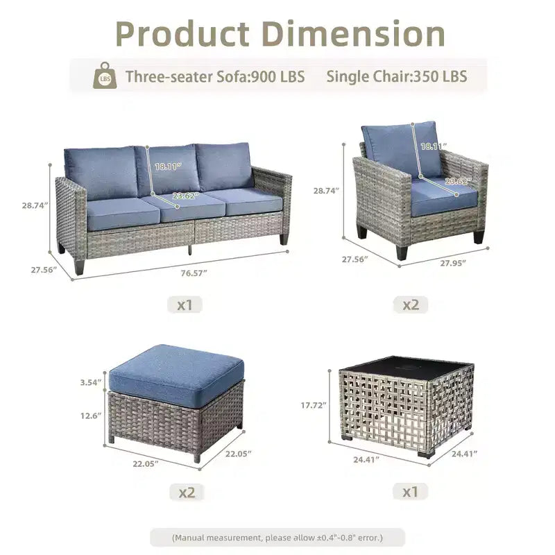 Conjunto de sofá de exterior HOMLUX de 6 piezas con otomanas y mesa de centro de ratán, diseño gris ergonómico
