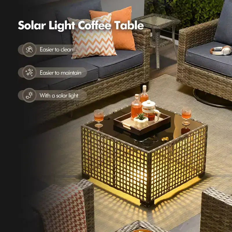 Conjunto de sofá de exterior HOMLUX de 6 piezas con otomanas y mesa de centro de ratán, diseño gris ergonómico