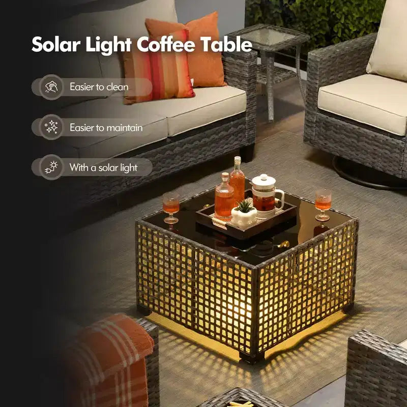 Conjunto de sofá de exterior HOMLUX de 6 piezas con otomanas y mesa de centro de ratán, diseño gris ergonómico