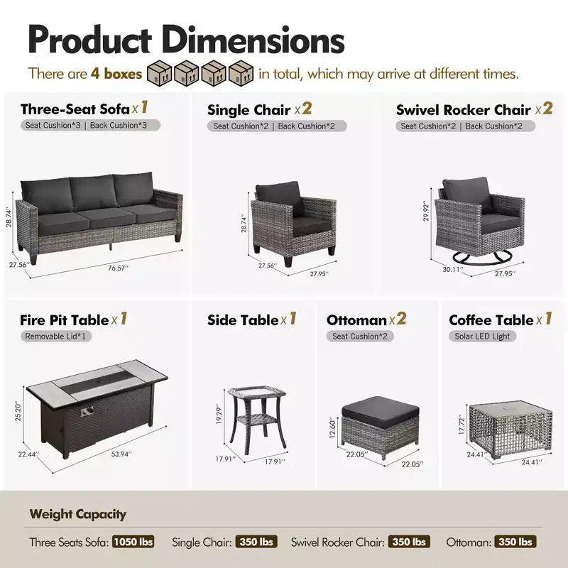HOMLUX conjunto de asientos para patio de 10 piezas con mesa con fogón de 54 y sillas giratorias