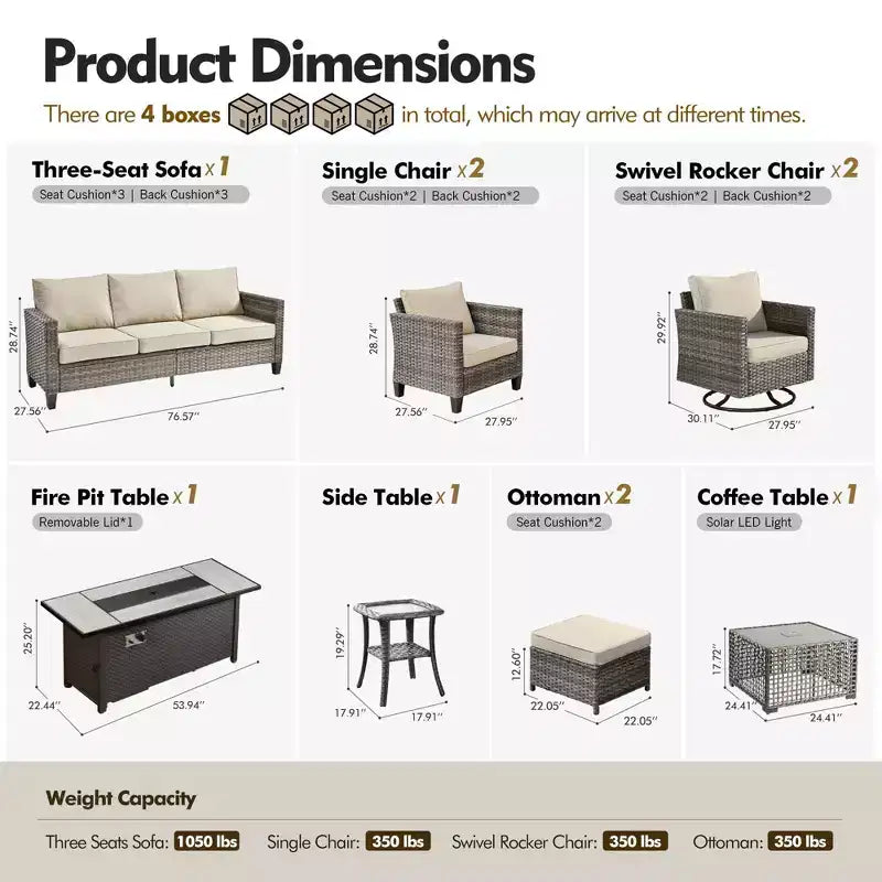 HOMLUX conjunto de asientos para patio de 10 piezas con mesa con fogón de 54 y sillas giratorias