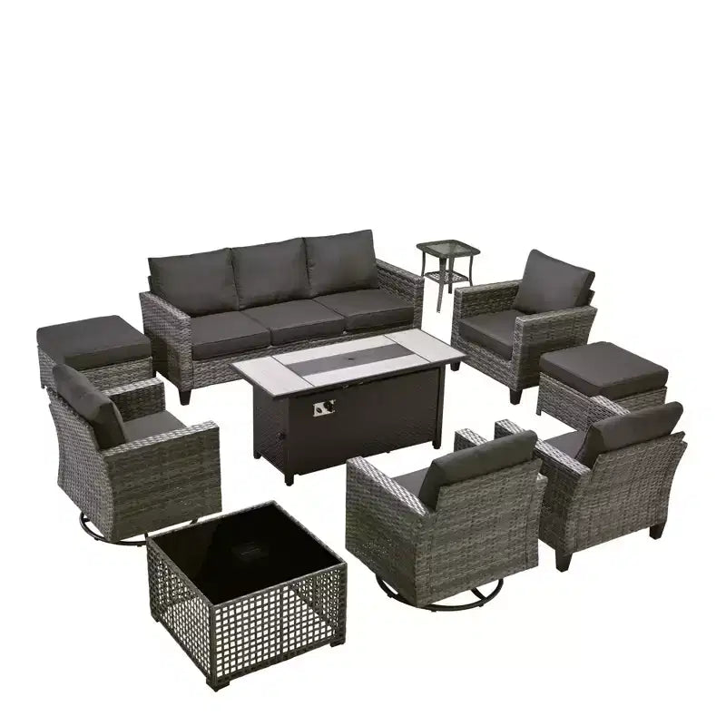 HOMLUX conjunto de asientos para patio de 10 piezas con mesa con fogón de 54 y sillas giratorias