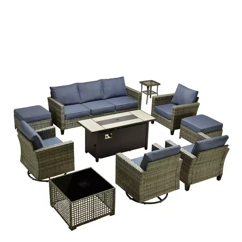 HOMLUX conjunto de asientos para patio de 10 piezas con mesa con fogón de 54 y sillas giratorias