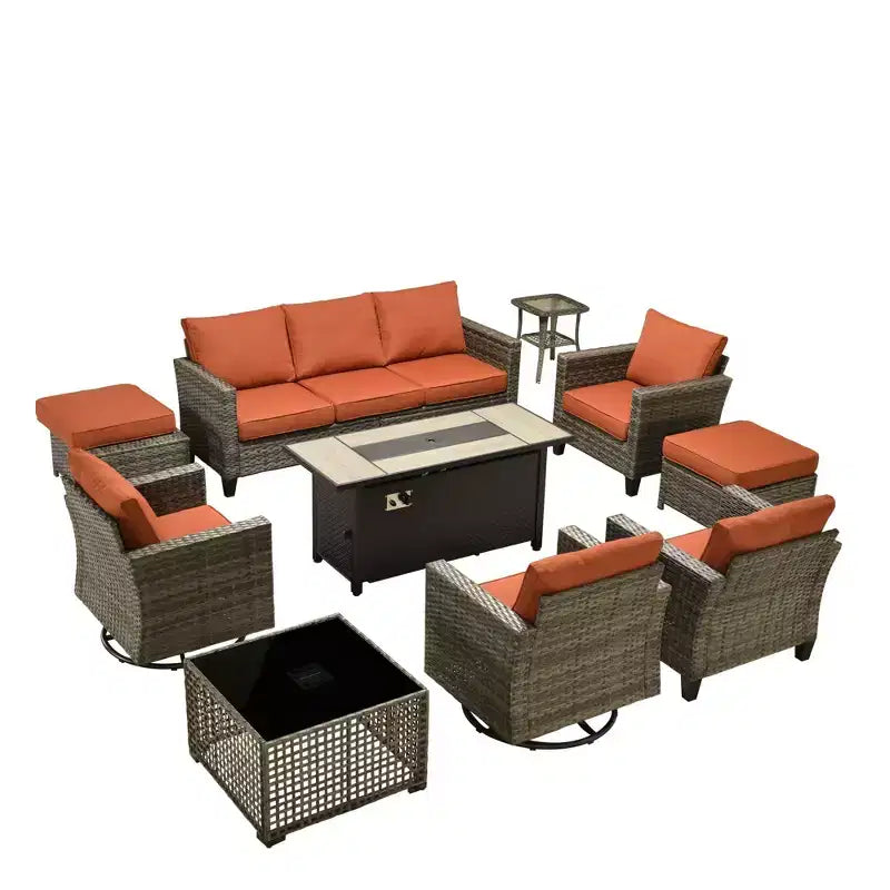 HOMLUX conjunto de asientos para patio de 10 piezas con mesa con fogón de 54 y sillas giratorias