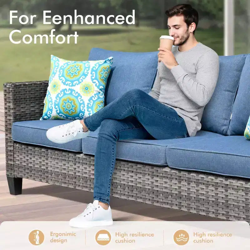 HOMLUX Conjunto de patio exterior de 7 piezas con mesa brasero, sofá, sillas giratorias y otomana