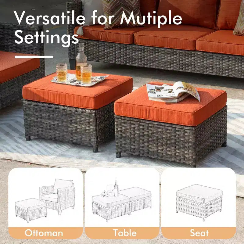 HOMLUX Conjunto de patio exterior de 7 piezas con mesa brasero, sofá, sillas giratorias y otomana