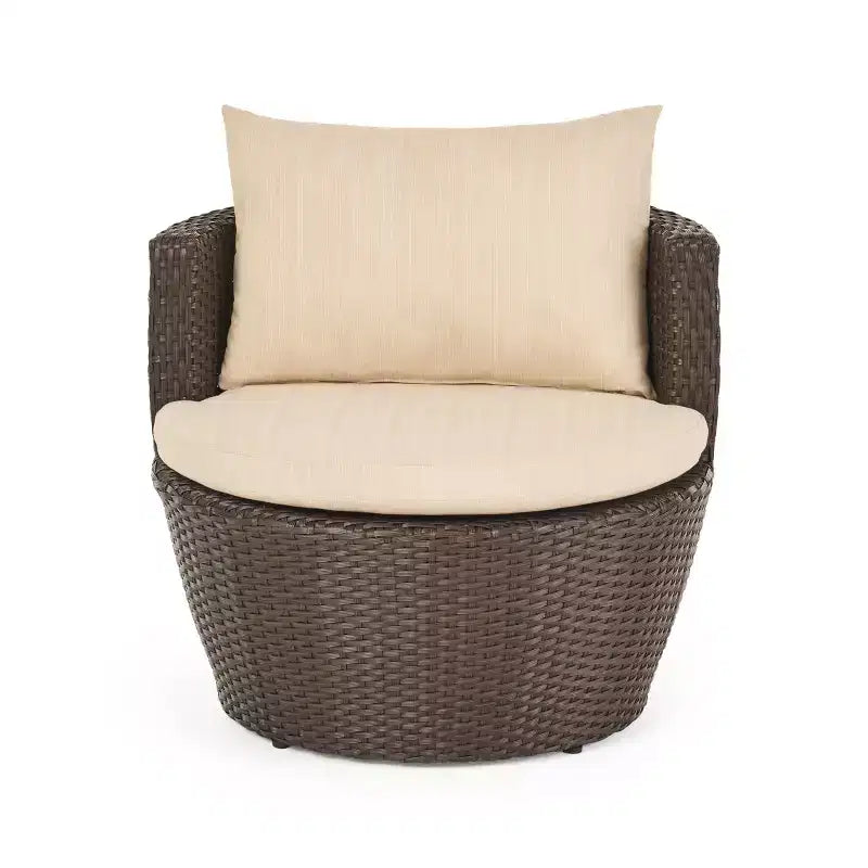 Ensemble de conversation d’extérieur ModernLuxe 3 pièces en osier, ensemble de salon de patio, fauteuils en rotin PE avec coussins et table en verre trempé
