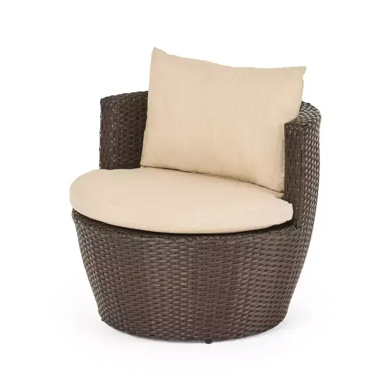 Ensemble de conversation d’extérieur ModernLuxe 3 pièces en osier, ensemble de salon de patio, fauteuils en rotin PE avec coussins et table en verre trempé