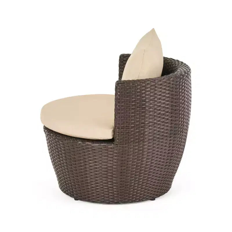 Ensemble de conversation d’extérieur ModernLuxe 3 pièces en osier, ensemble de salon de patio, fauteuils en rotin PE avec coussins et table en verre trempé