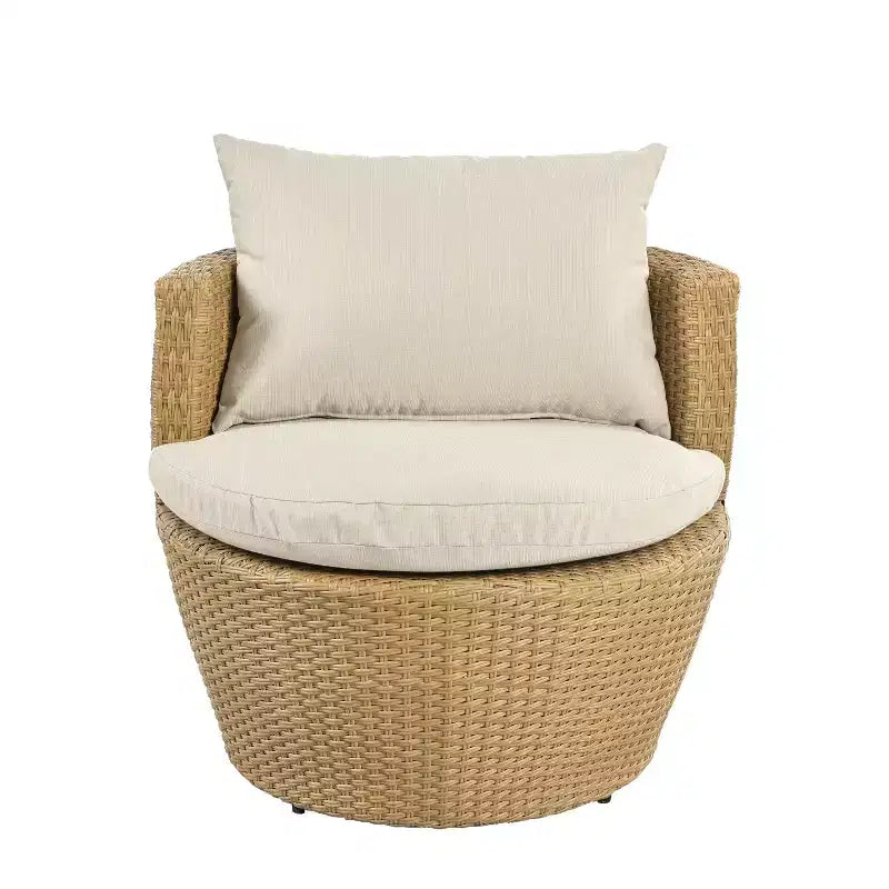 Ensemble de conversation d’extérieur ModernLuxe 3 pièces en osier, ensemble de salon de patio, fauteuils en rotin PE avec coussins et table en verre trempé