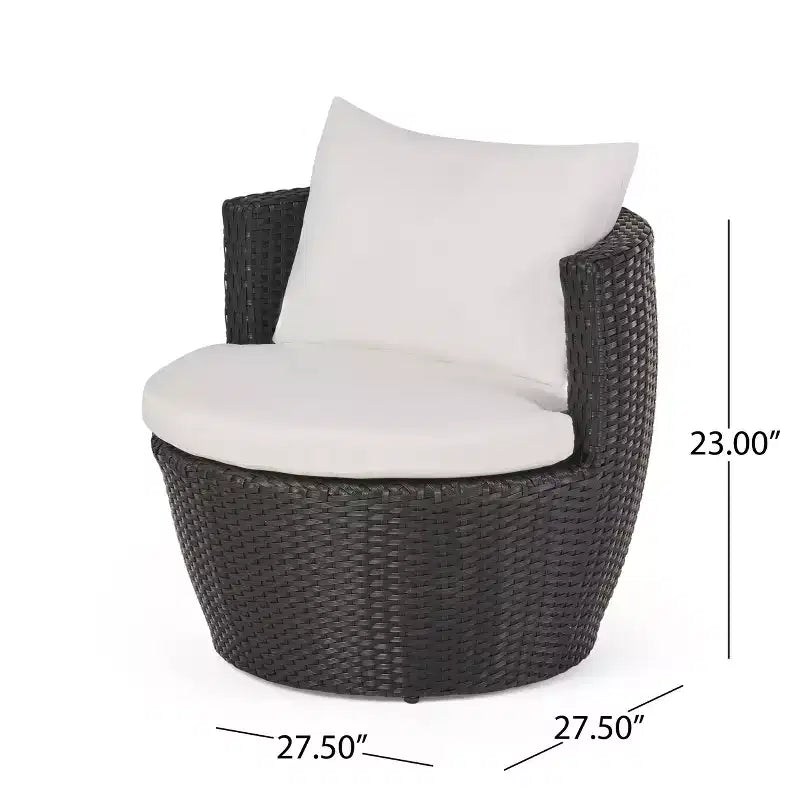 Ensemble de conversation d’extérieur ModernLuxe 3 pièces en osier, ensemble de salon de patio, fauteuils en rotin PE avec coussins et table en verre trempé