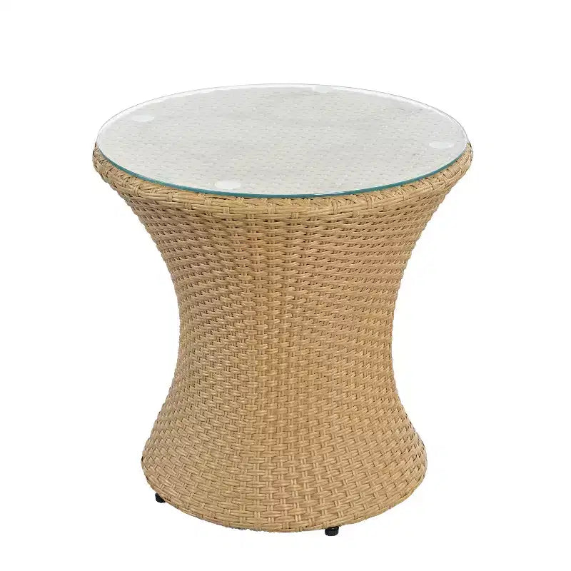 Ensemble de conversation d’extérieur ModernLuxe 3 pièces en osier, ensemble de salon de patio, fauteuils en rotin PE avec coussins et table en verre trempé