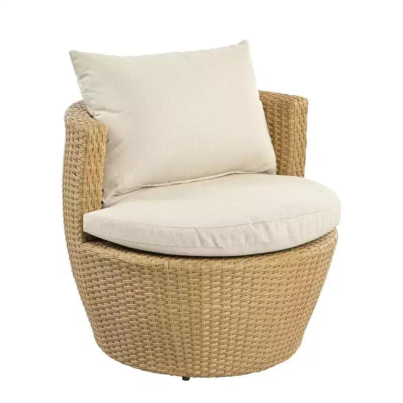 Ensemble de conversation d’extérieur ModernLuxe 3 pièces en osier, ensemble de salon de patio, fauteuils en rotin PE avec coussins et table en verre trempé