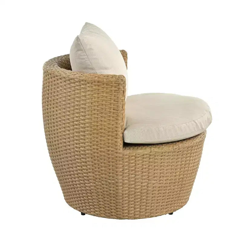 Ensemble de conversation d’extérieur ModernLuxe 3 pièces en osier, ensemble de salon de patio, fauteuils en rotin PE avec coussins et table en verre trempé