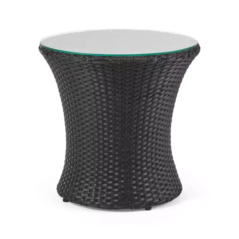 Ensemble de conversation d’extérieur ModernLuxe 3 pièces en osier, ensemble de salon de patio, fauteuils en rotin PE avec coussins et table en verre trempé