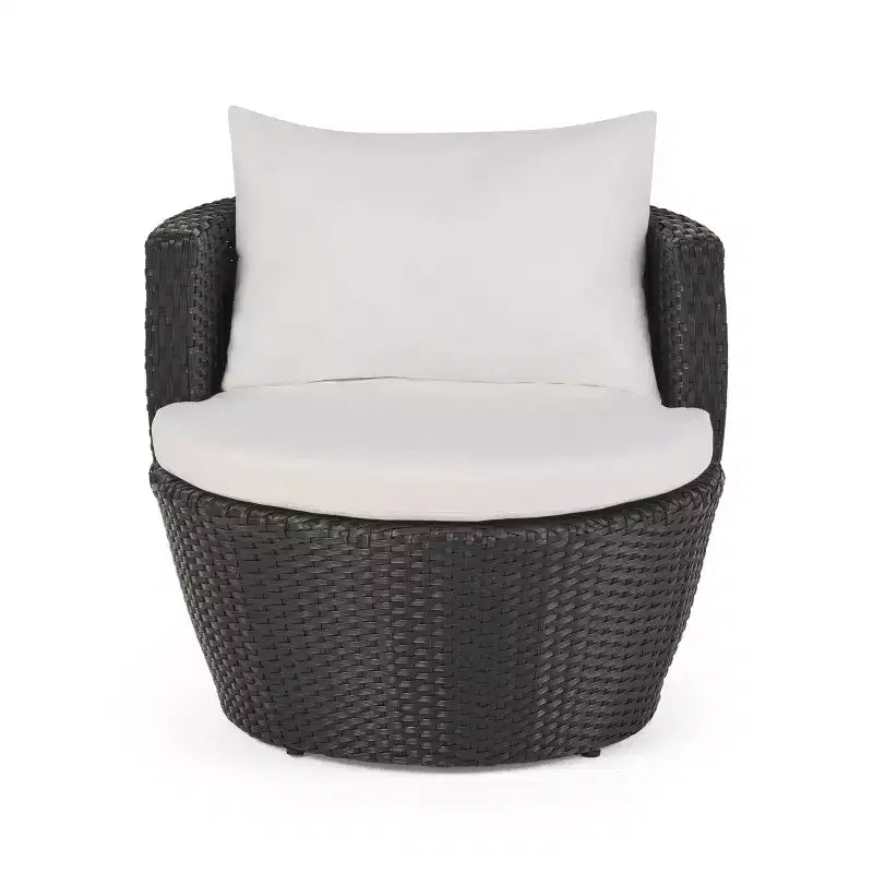 Ensemble de conversation d’extérieur ModernLuxe 3 pièces en osier, ensemble de salon de patio, fauteuils en rotin PE avec coussins et table en verre trempé
