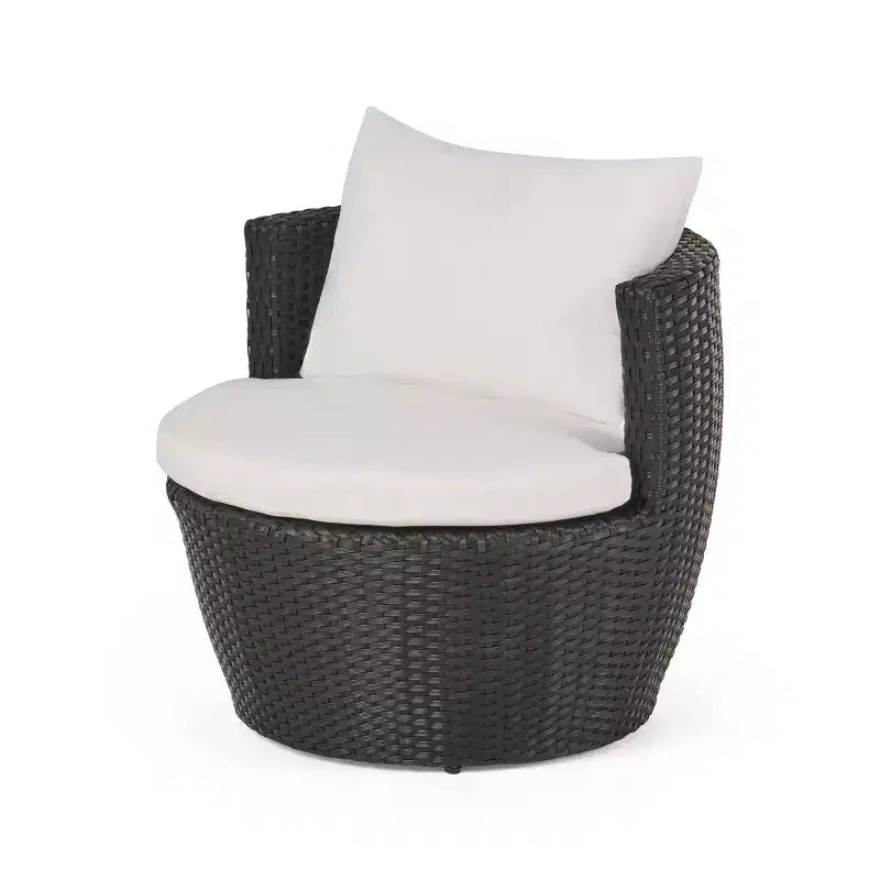 Ensemble de conversation d’extérieur ModernLuxe 3 pièces en osier, ensemble de salon de patio, fauteuils en rotin PE avec coussins et table en verre trempé
