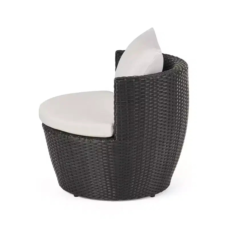 Ensemble de conversation d’extérieur ModernLuxe 3 pièces en osier, ensemble de salon de patio, fauteuils en rotin PE avec coussins et table en verre trempé