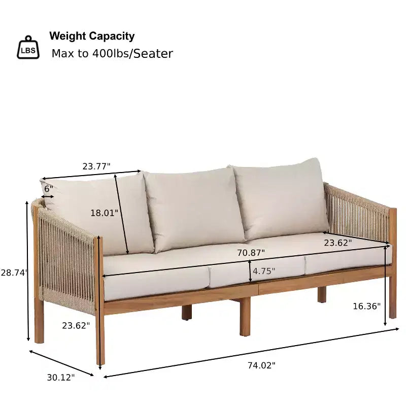 Ensemble de patio moderne Christopher Knight Home Adewale en acacia, 4 pièces, avec coussin, table à lattes et design en corde