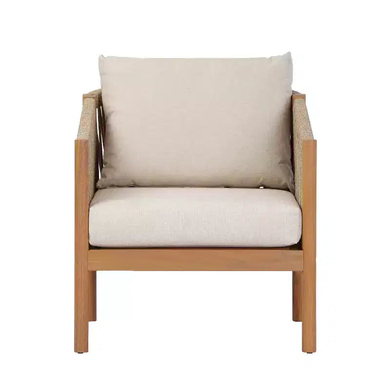 Ensemble de patio moderne Christopher Knight Home Adewale en acacia, 4 pièces, avec coussin, table à lattes et design en corde