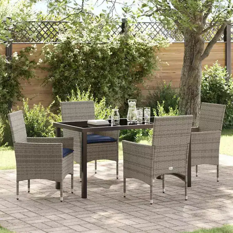 Ensemble table et chaises vidaXL avec coussins, 5 pièces, rotin PE gris
