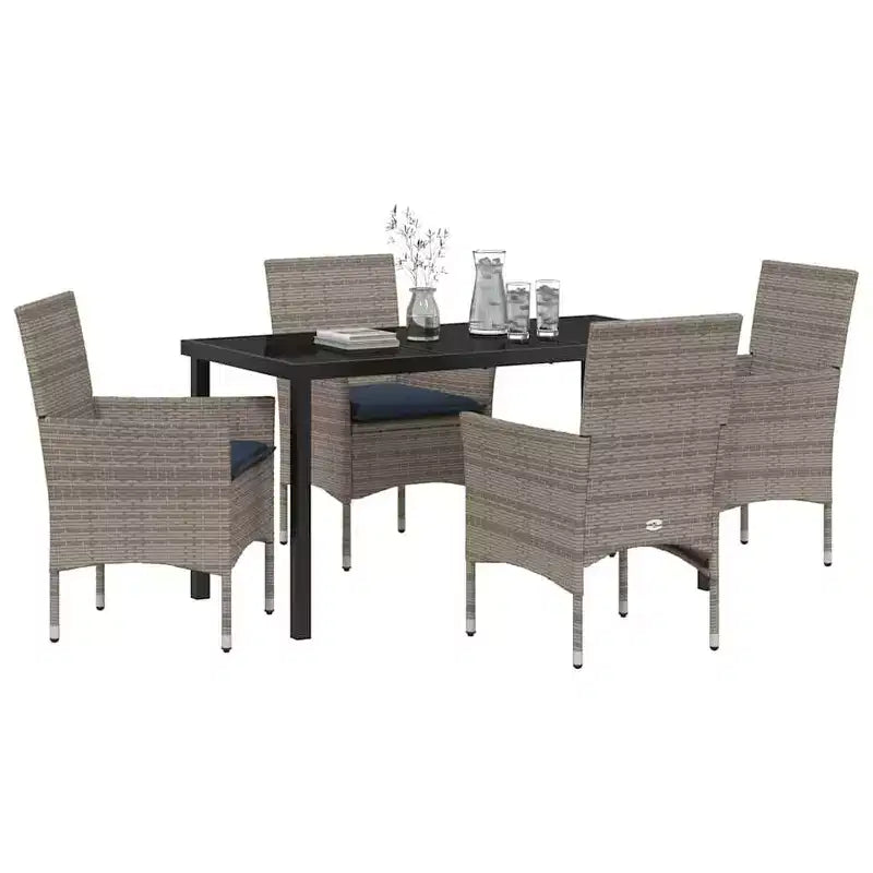 Ensemble table et chaises vidaXL avec coussins, 5 pièces, rotin PE gris