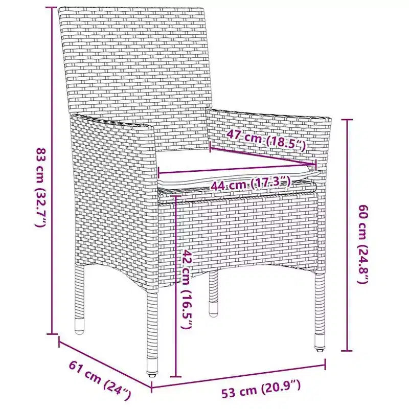 Ensemble table et chaises vidaXL avec coussins, 5 pièces, rotin PE gris
