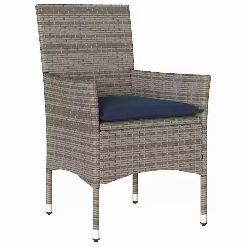 Ensemble table et chaises vidaXL avec coussins, 5 pièces, rotin PE gris
