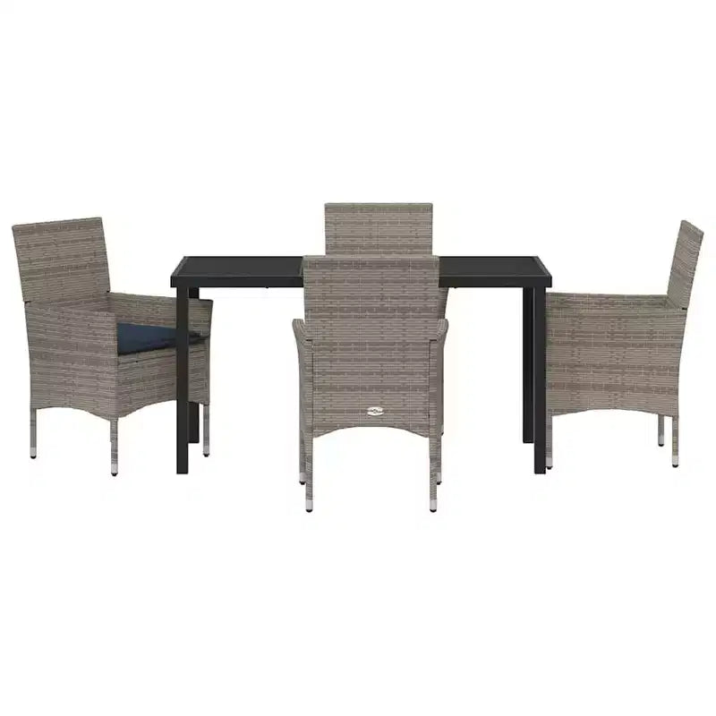 Ensemble table et chaises vidaXL avec coussins, 5 pièces, rotin PE gris