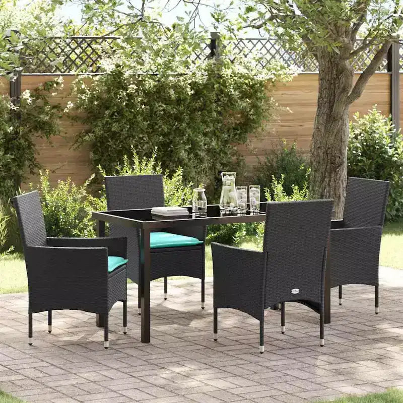 Conjunto de mesa y sillas vidaXL con cojines, 5 piezas, de ratán PE negro
