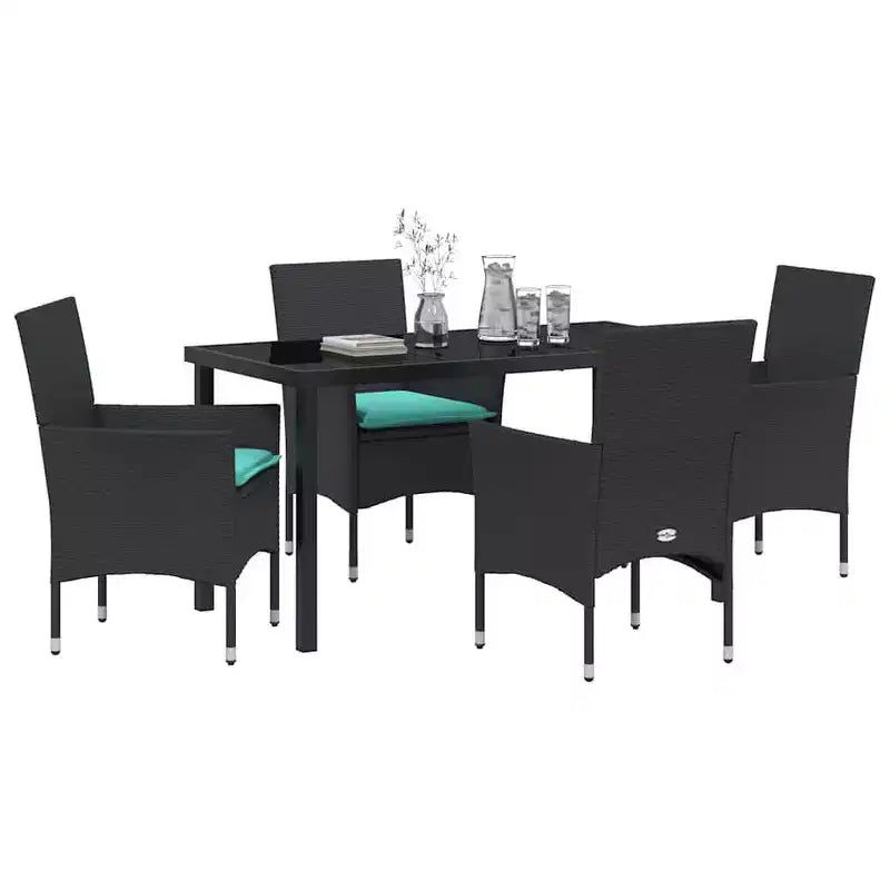 Conjunto de mesa y sillas vidaXL con cojines, 5 piezas, de ratán PE negro