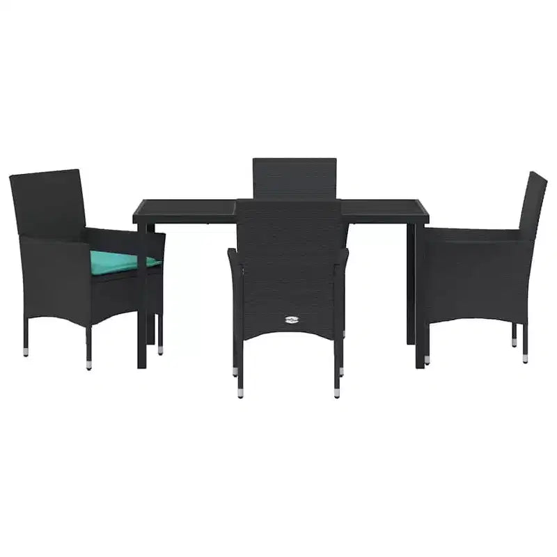 Conjunto de mesa y sillas vidaXL con cojines, 5 piezas, de ratán PE negro
