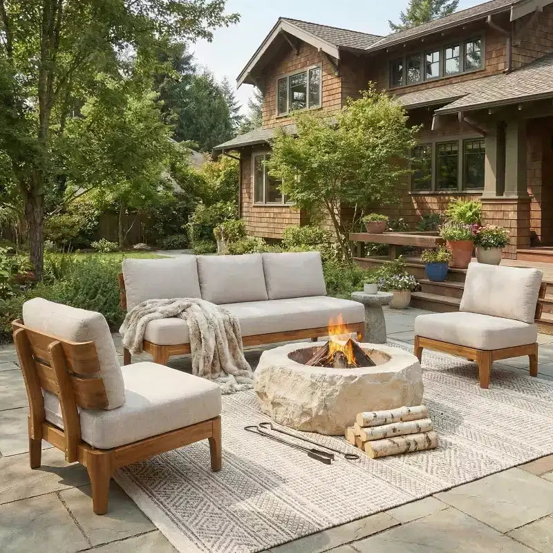 Christopher Knight Home Nikhil conjunto moderno de conversación para patio de 3 piezas de acacia con cojín (mesa no incluida)