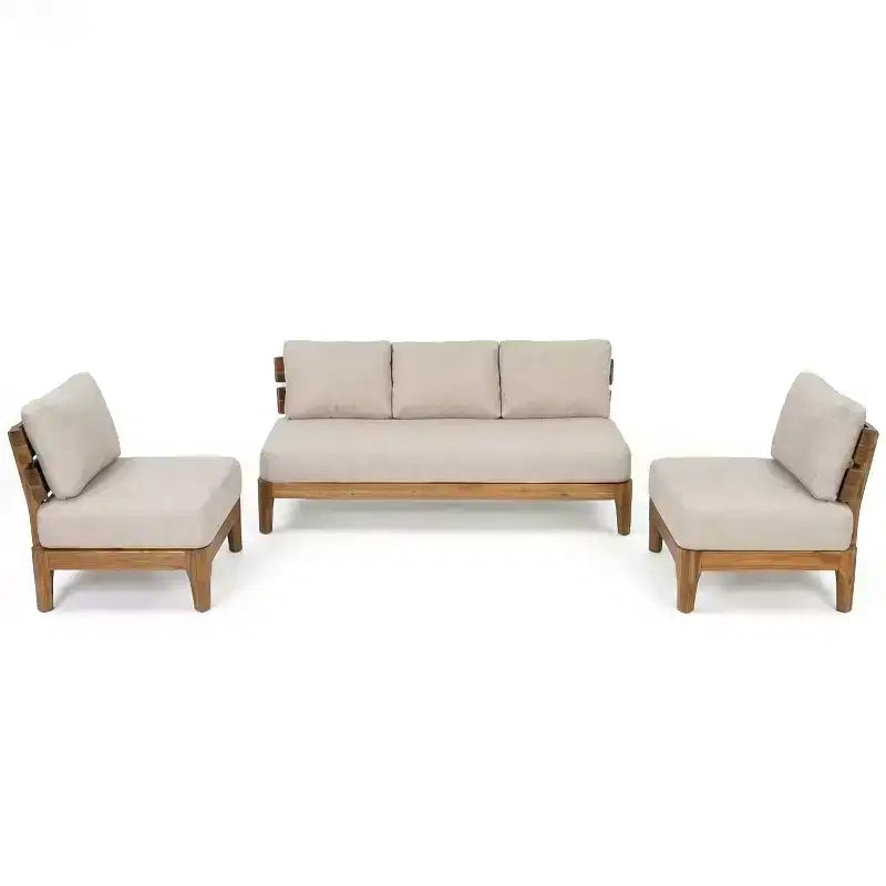 Christopher Knight Home Nikhil conjunto moderno de conversación para patio de 3 piezas de acacia con cojín (mesa no incluida)