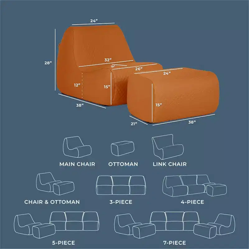 Conjunto de muebles de exterior para patio Big Joe Solvana, silla y otomana de cuero cosido de silicona Cool Touch resistente a la intemperie, sofá seccional de 2 piezas, color arena miel
