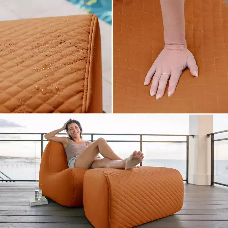 Conjunto de muebles de exterior para patio Big Joe Solvana, silla y otomana de cuero cosido de silicona Cool Touch resistente a la intemperie, sofá seccional de 2 piezas, color arena miel